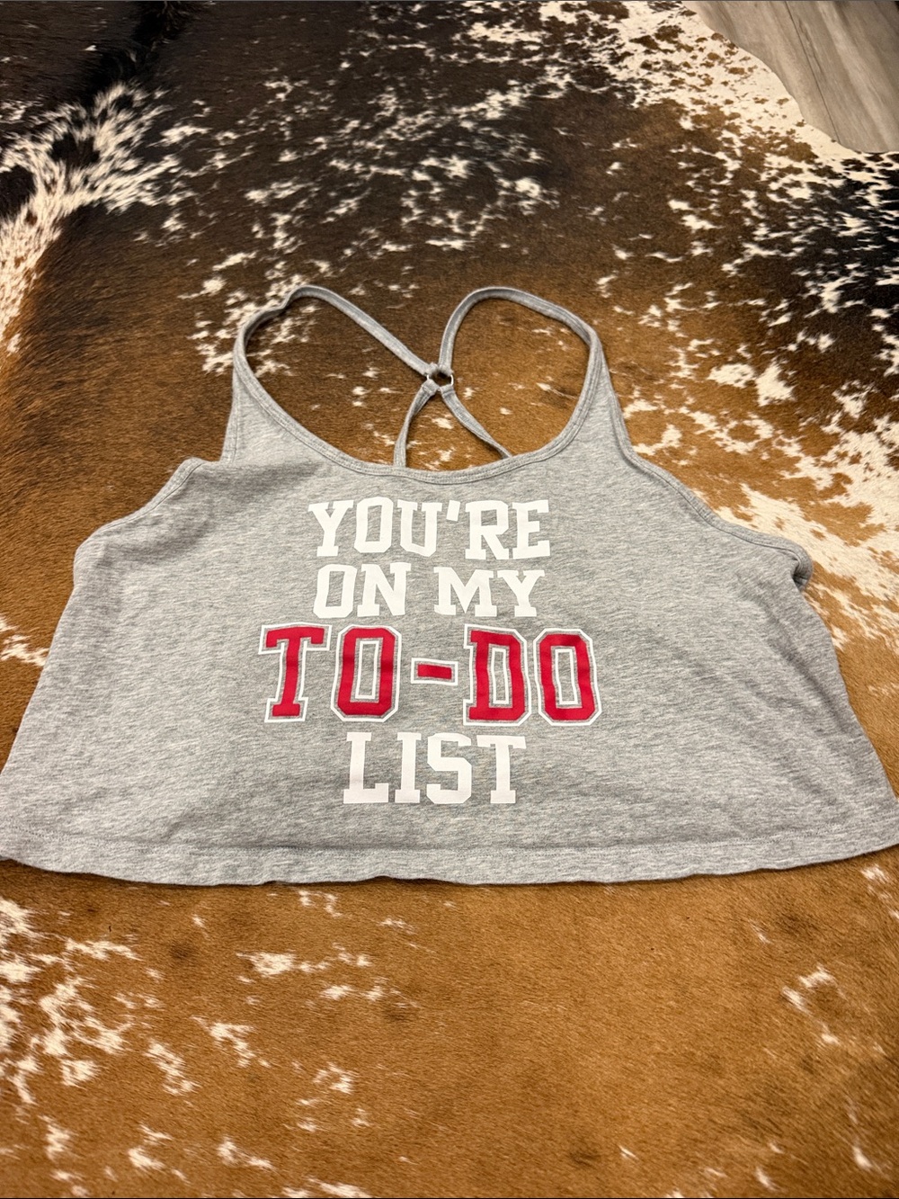 Victoria's Secret Grey Crop Tank with Red & White Graphic